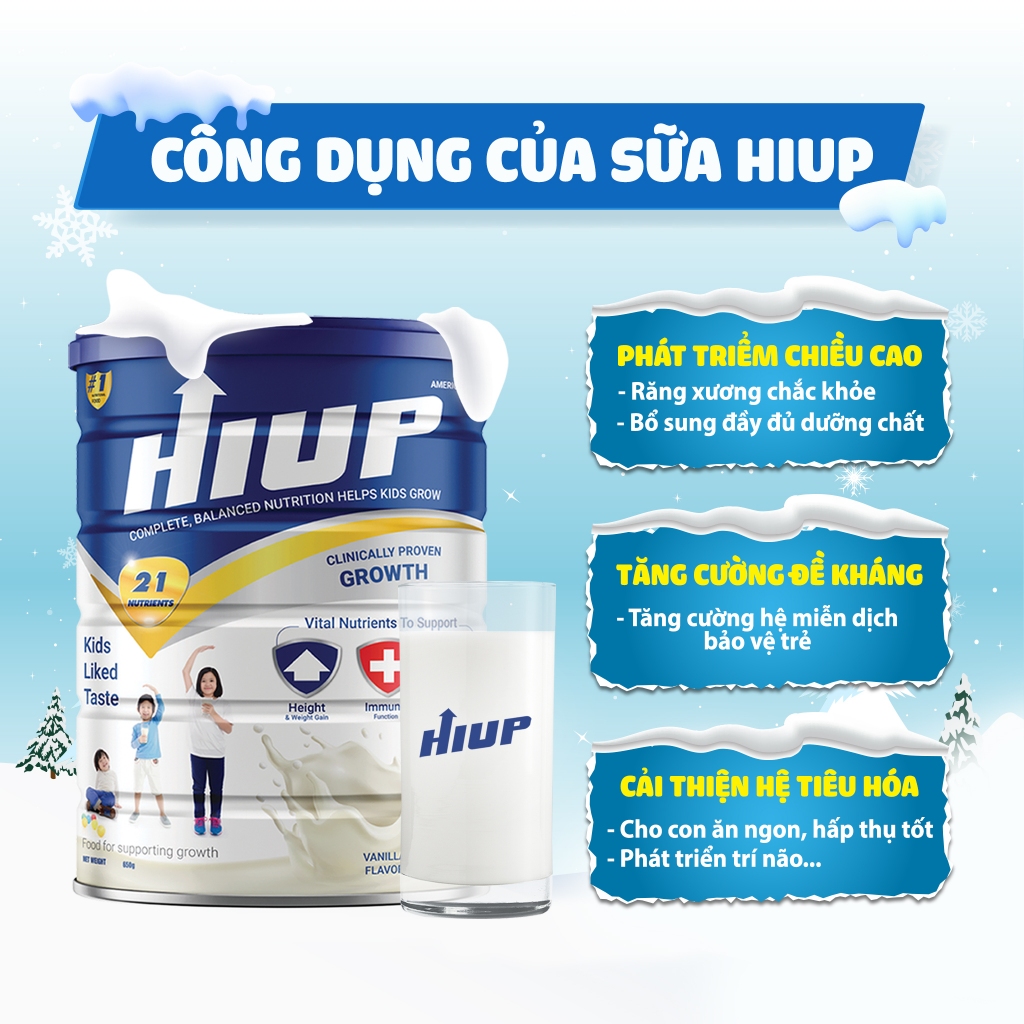 Sữa bột HIUP tăng chiều cao, tăng cân cho trẻ từ 2 đến 15 tuổi - Hộp 650gram