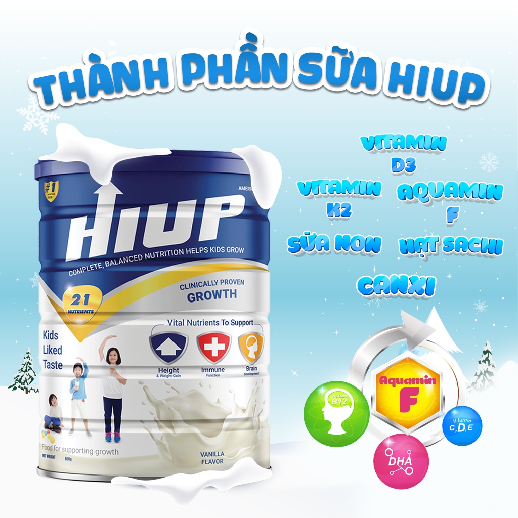 Sữa Bột HIUP Tăng Chiều Cao và Tăng Cân Cho Trẻ Từ 2 Đến 15 Tuổi (Combo Mua 4 Tặng 2 Hiup + 1 HiupD3K2)