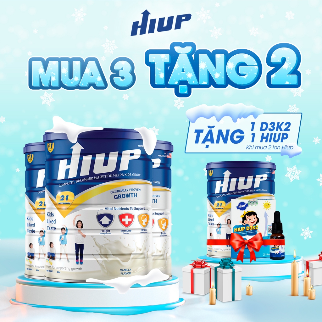 Hộp sữa bột HIUP tăng chiều cao và tăng cân cho trẻ từ 2 đến 15 tuổi [Combo mua 3 tặng 1 Hiup và 1HiupD3K2]