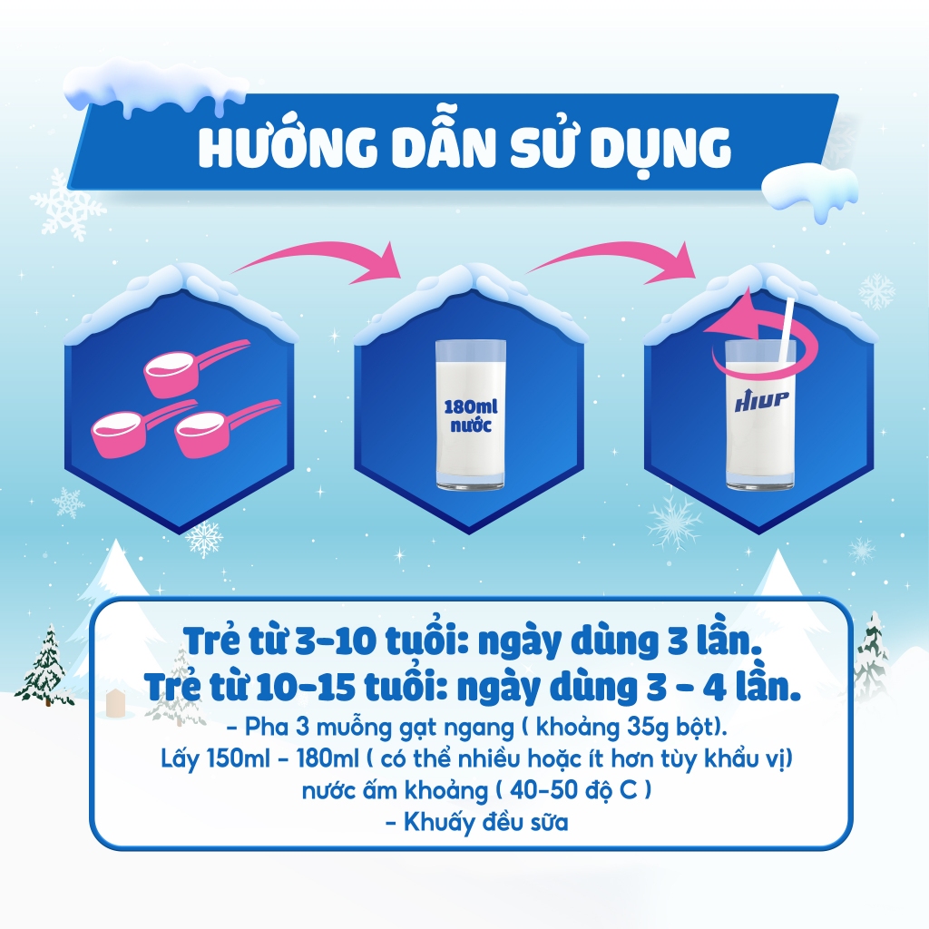 Sữa Bột HIUP Tăng Chiều Cao và Tăng Cân Cho Trẻ Từ 2 Đến 15 Tuổi (Combo Mua 4 Tặng 2 Hiup + 1 HiupD3K2)