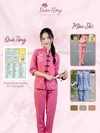 Bộ pháp phục đi chùa, bộ lam đi chùa cổ tàu thêu sen vải kate nhật mịn dày dặn, lịch sự - pháp phục xuân hồng