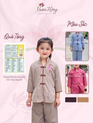 Bộ pháp phục đi chùa cho bé, bộ lam đi chùa trẻ em cổ tàu thêu sen vải kate mềm mịn, thoáng mát - pháp phục xuân hồng