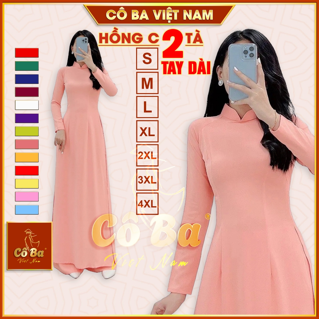 Áo Dài Hồng Cam 2 Tà Dài Tay Trơn Lụa Mỹ - Chiffon Mềm Mịn Cao Cấp Mặc Lễ Tết Đồng Phục Siêu Đẹp - Cô Ba Việt Nam