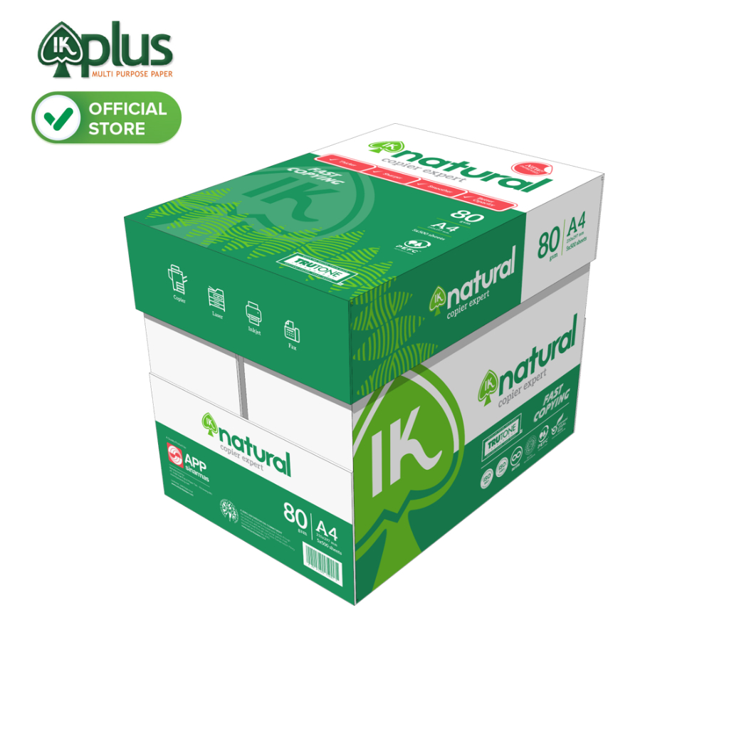 Thùng giấy IK Natural A4 80gsm - Giấy photo, giấy in văn phong, giấy vẽ - Hàng chính hãng