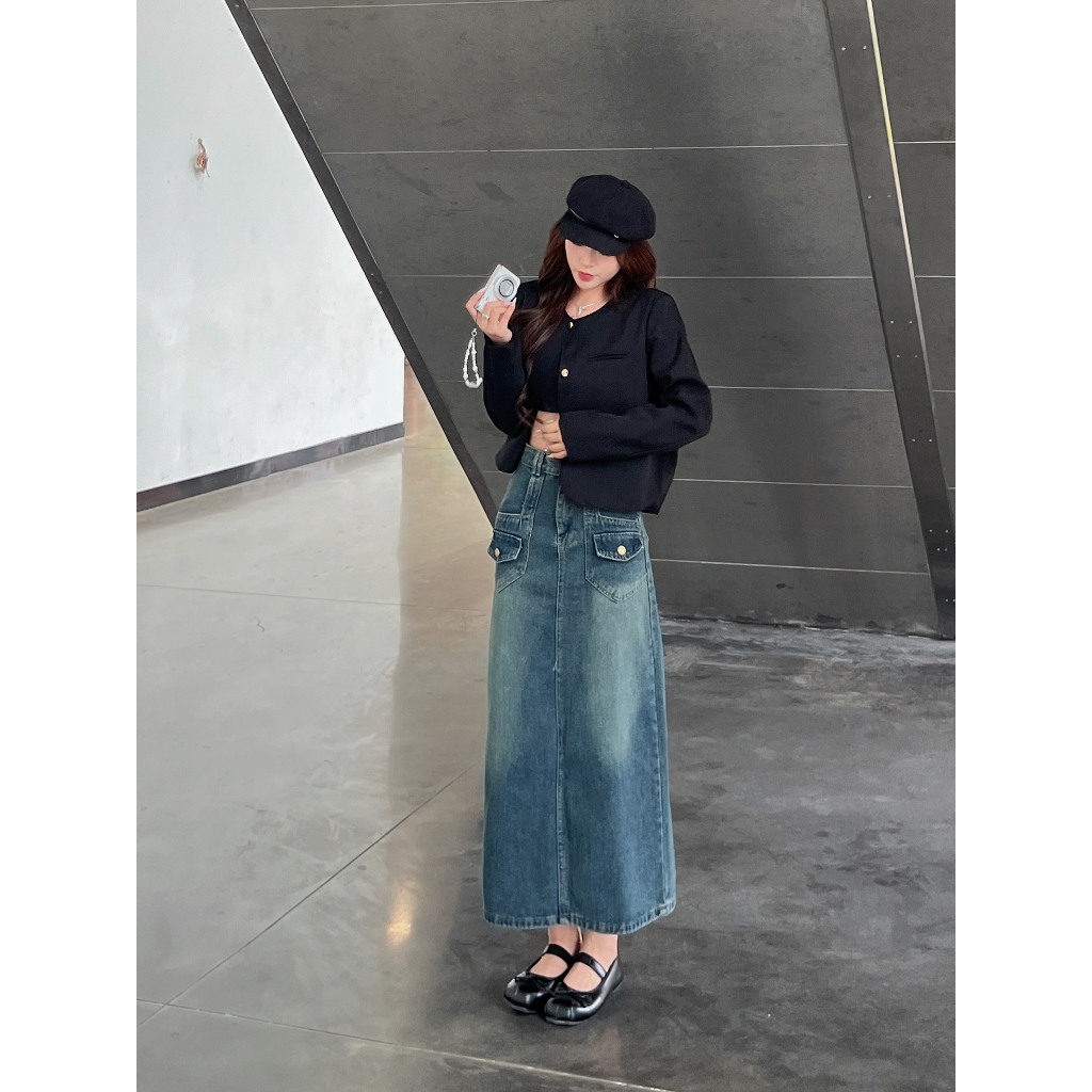 Chân váy Jeans cạp cao túi nắp - 247store.vn - Cvjean2tui212_P0K27