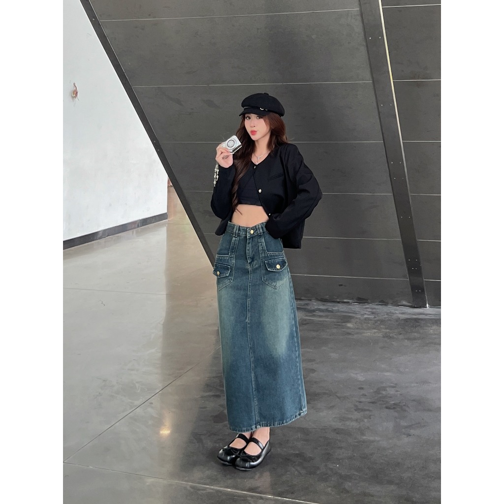 Chân váy Jeans cạp cao túi nắp - 247store.vn - Cvjean2tui212_P0K27