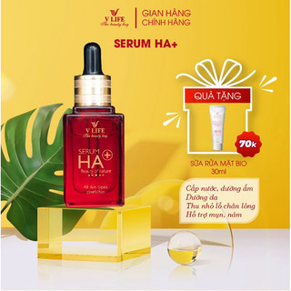 Serum cấp ẩm HA+ V LIFE 20ml: Tặng sữa rửa mặt 30ml: dưỡng ẩm, dưỡng da, phục hồi da hư tổn, hỗ trợ mụn, nám, tàn nhang