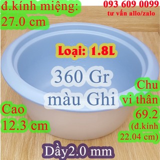 Lòng nồi cơm điện nắp rời 1.8 l chống dính màu ghi, nặng 360 gr