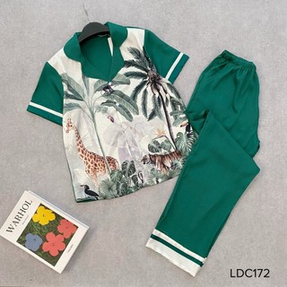 Bộ pijama lụa xước, mango cộc dài cao cấp