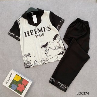 Bộ pijama lụa xước, mango cộc dài cao cấp