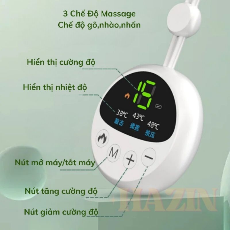 Máy Massage cổ vai gáy sưởi ấm 3 mức nhiệt,máy massage mini Hazin 15cường độ 4chế độ xoa bóp sâu giãn cơ giảm đau mỏi cổ