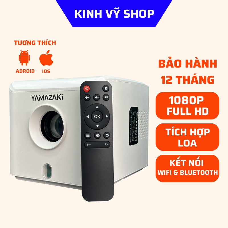 Máy chiếu mini Full-HD 1080p YAMAZAKI máy chiếu tích hợp loa kết nối điện thoại và blutooth bảo hành 1 năm