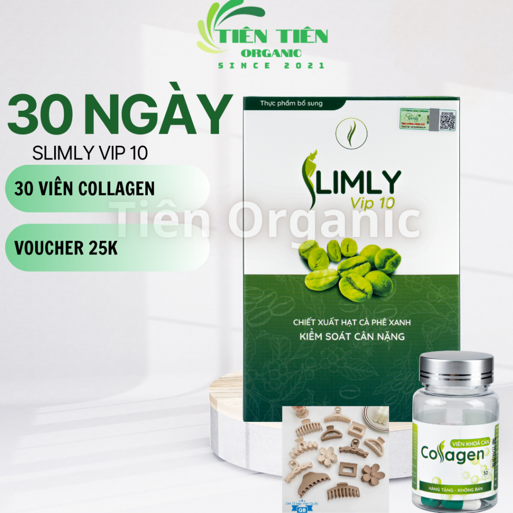 Thảo Mộc Hỗ Trợ Giảm Béo Slimly VIP 10 Tặng Kèm 30v Collagen Khóa Cân - TIÊN ORGANIC