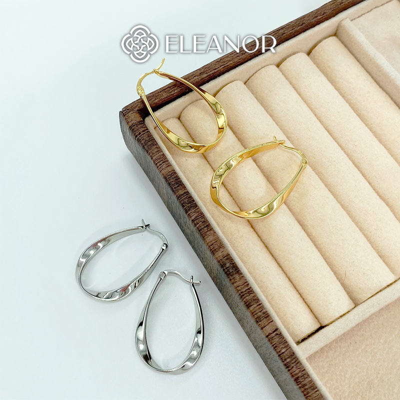 Bông tai nữ chuôi bạc 925 Eleanor Accessories dáng tròn viền xoắn phụ kiện trang sức 6131