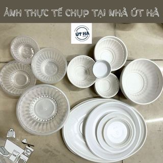 50 chén dĩa tô nhựa/ giấy dùng 1 lần trong/ đục chè 301, cơm 302, đại 303, tương, xôi 003, trung 006, cá 002, hột xoài