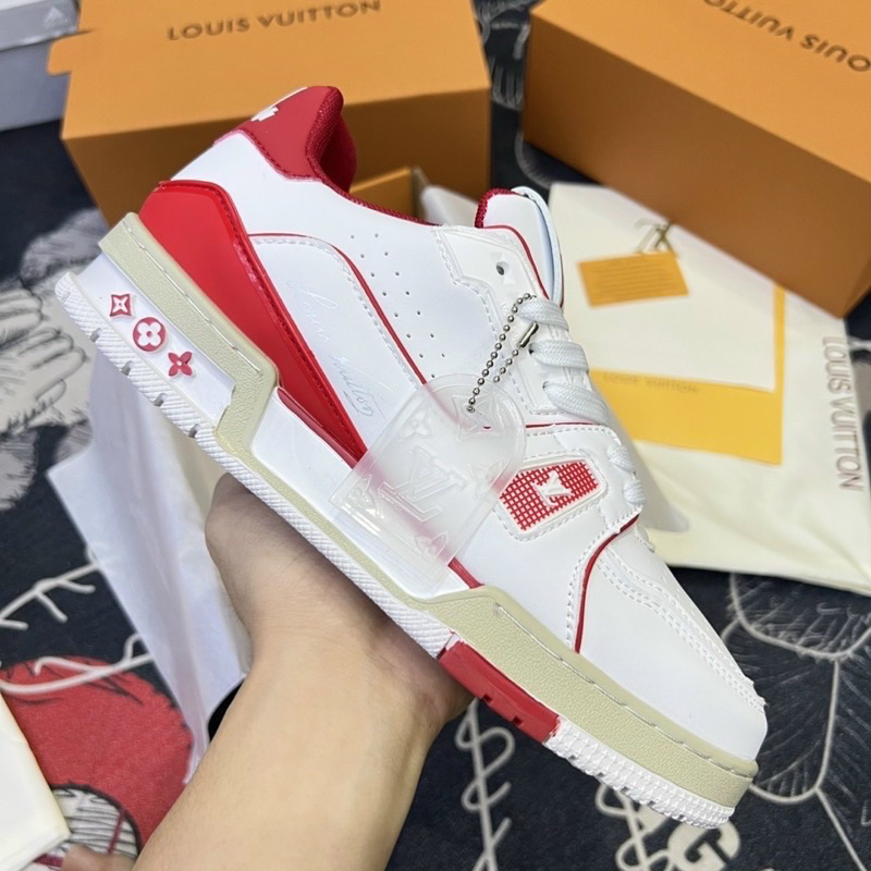 Giày thể thao LV Trainer 54 xanh than, đỏ, trắng, Giầy sneaker in họa tiết LV nam nữ siêu hót 2023 Tặng Box Bill
