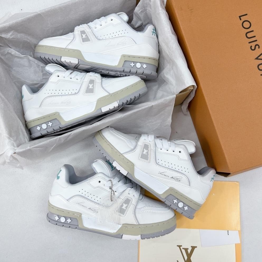 Giày thể thao LV Trainer 54 xanh than, đỏ, trắng, Giầy sneaker in họa tiết LV nam nữ siêu hót 2023 Tặng Box Bill