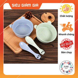 Bộ chén muỗng ăn dặm lúa mạch hình gấu panda dễ thương