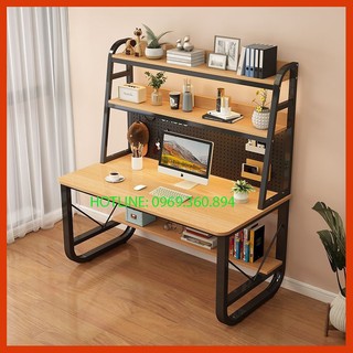Bàn học kèm kệ sách cao cấp BLV156 khung thép sơn tĩnh điện, bàn làm việc kèm lưới treo mặt bàn, gỗ MFC An Cường melamin