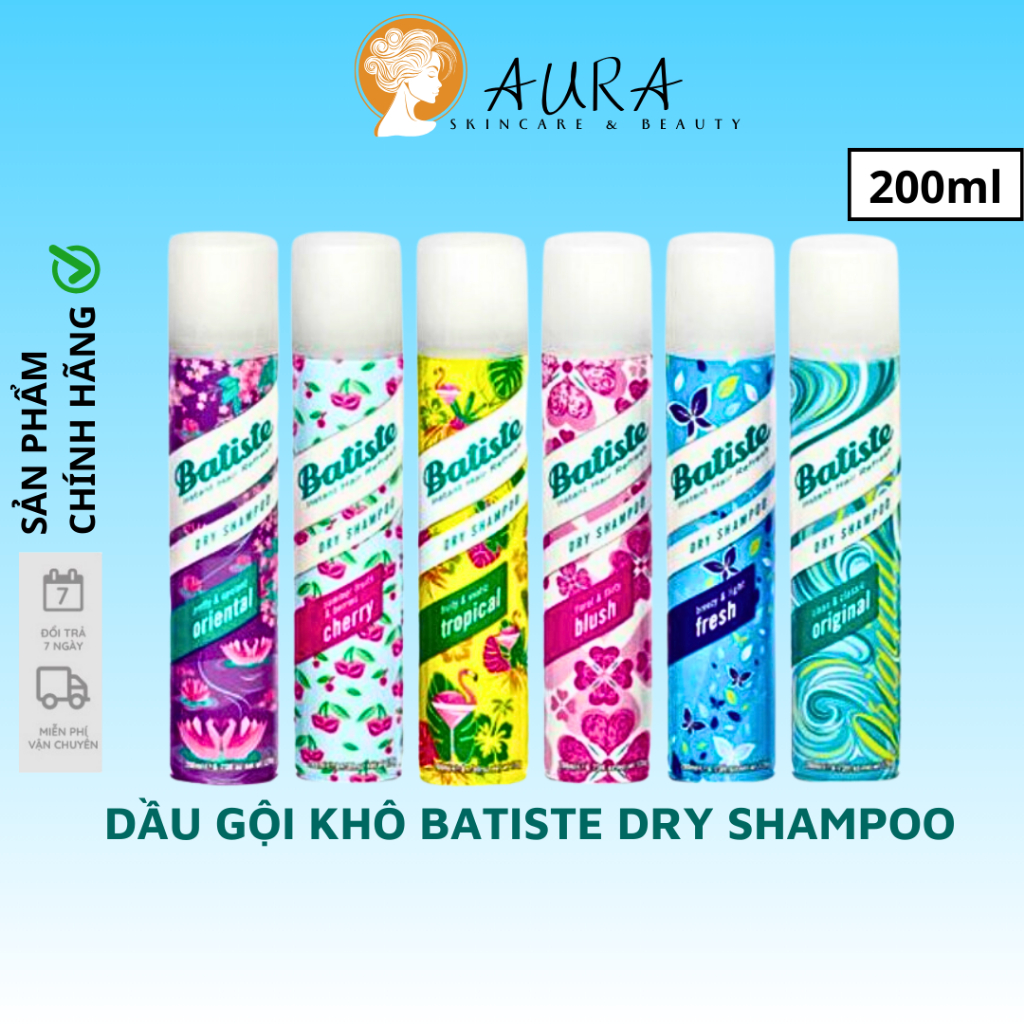 Dầu Gội Khô Batiste Dry Shampoo 200ml Hết Ngứa, Hết Bết Dính Tóc Bồng Bềnh Tức Thì - Aura Skincare & Beauty