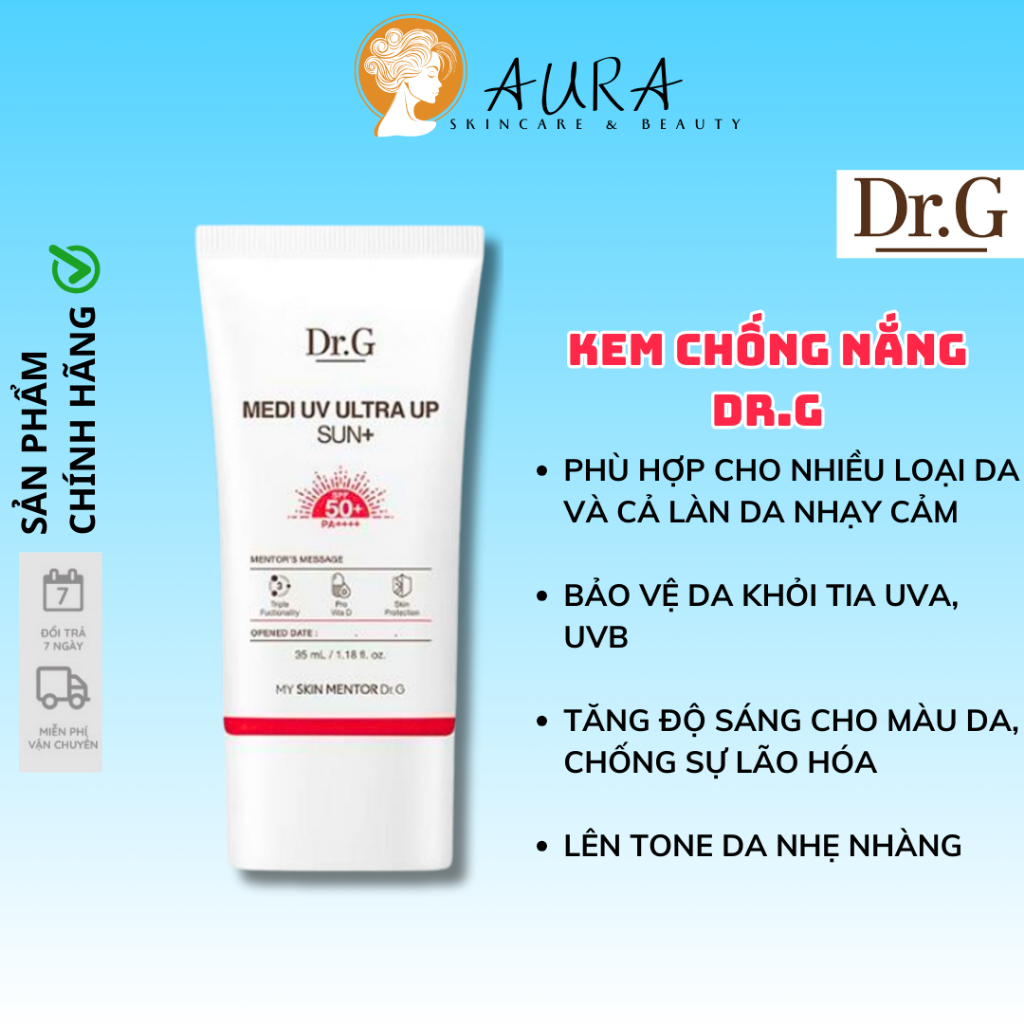 Kem chống nắng phổ rộng Dr.G Medi UV Ultra Up Sun+ 50ml 50+ PA++++ Đỏ Hàn Quốc - Aura Skincare & Beauty