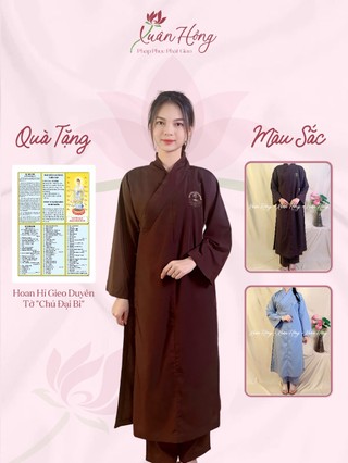 Pháp phục đi chùa, áo tràng phật tử thêu sen vải kate, kate lụa, silk mềm mịn, thoáng mát - pháp phục xuân hồng