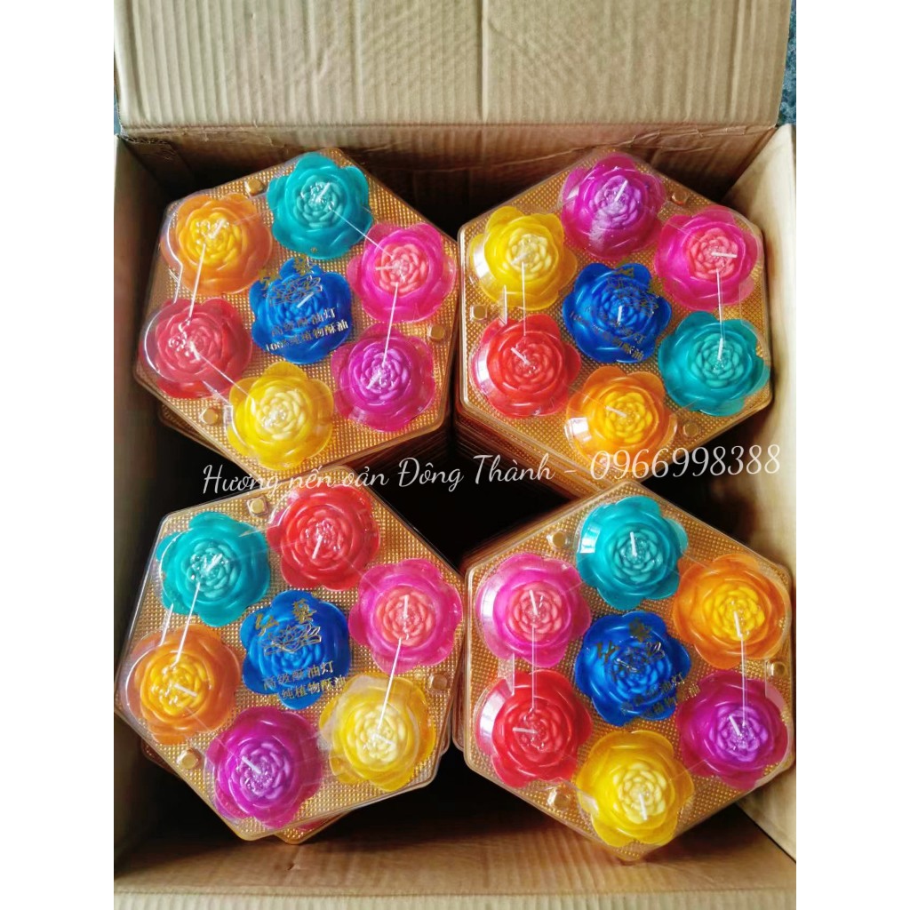 Vỉ nến 7 bông sen nổi 7 màu cháy sạch, nến bơ, không khói,không muội
