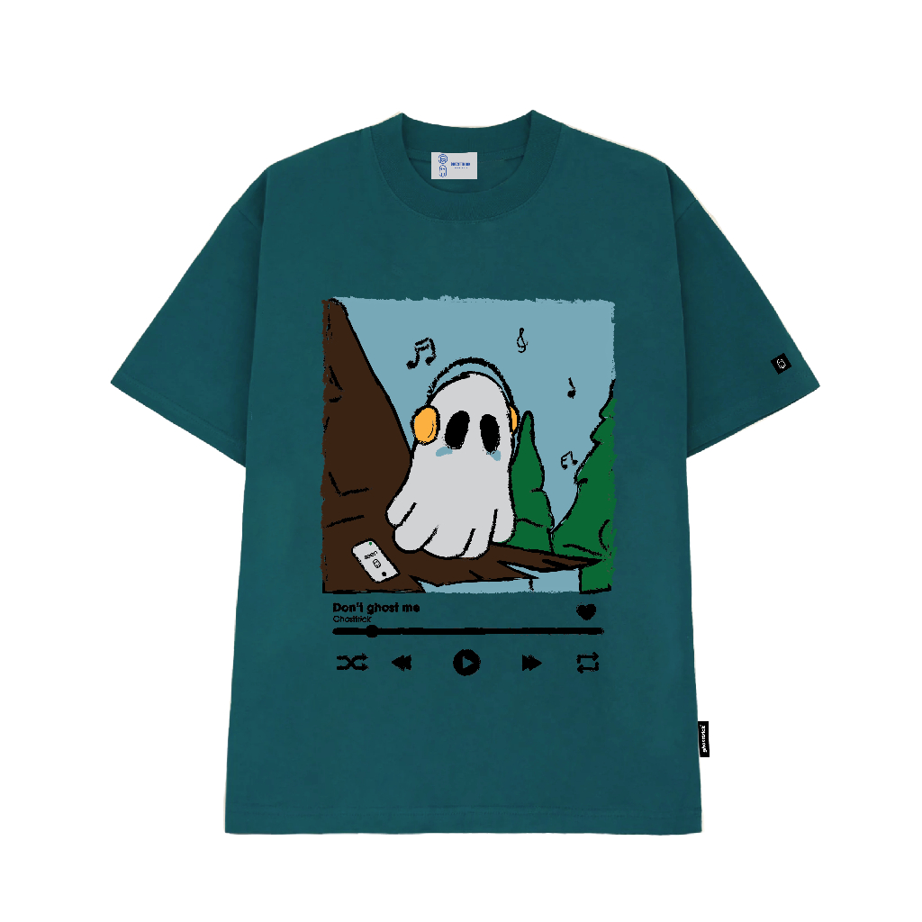 Áo thun local brand GHOST TRICK - DON'T GHOST ME màu kem & xanh vải dày 250gsm - Hàng chính hãng