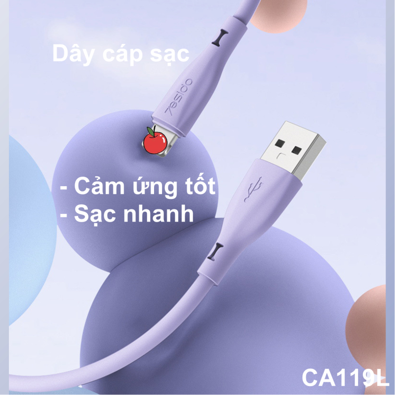 Dây Cáp Sạc Nhanh Yesido CA119L, Công suất đầu ra cao 2A, Không bị rối, Chịu được nhiệt độ nóng và lạnh,Chính Hãng - WOW