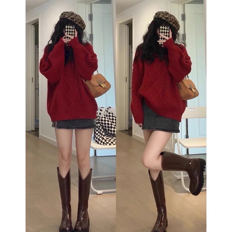 Áo Nữ, Áo Len Thừng Cổ Tròn 2 Màu Dáng Basic Siêu Xinh Hàng QCCC