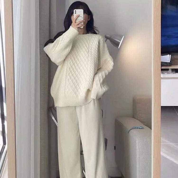 Áo Nữ, Áo Len Thừng Cổ Tròn 2 Màu Dáng Basic Siêu Xinh Hàng QCCC