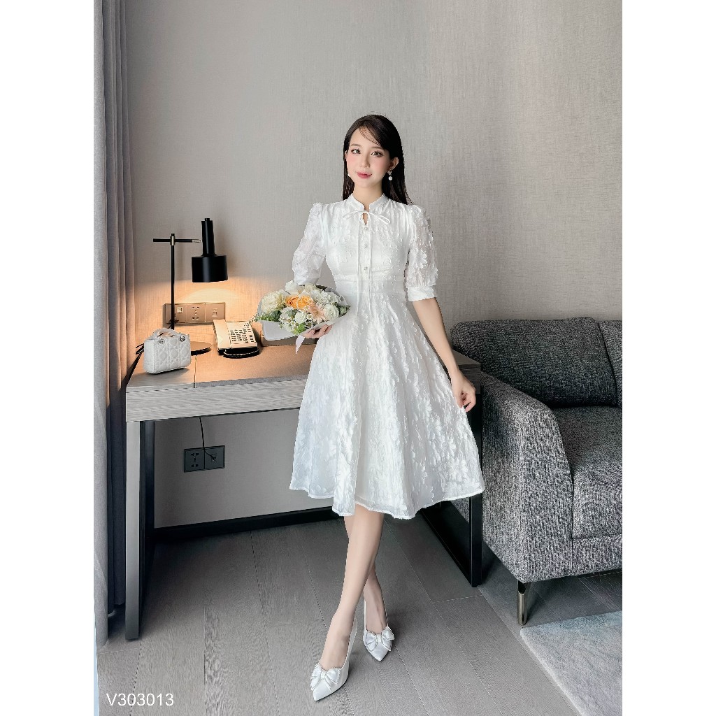 Váy cổ tàu tay lỡ thiết kế Charme 303013