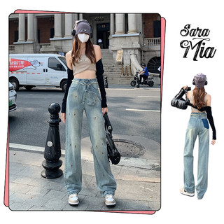 Quần bò nữ ống rộng cạp cao jean denim dáng suông dài kiểu dáng thời trang D14