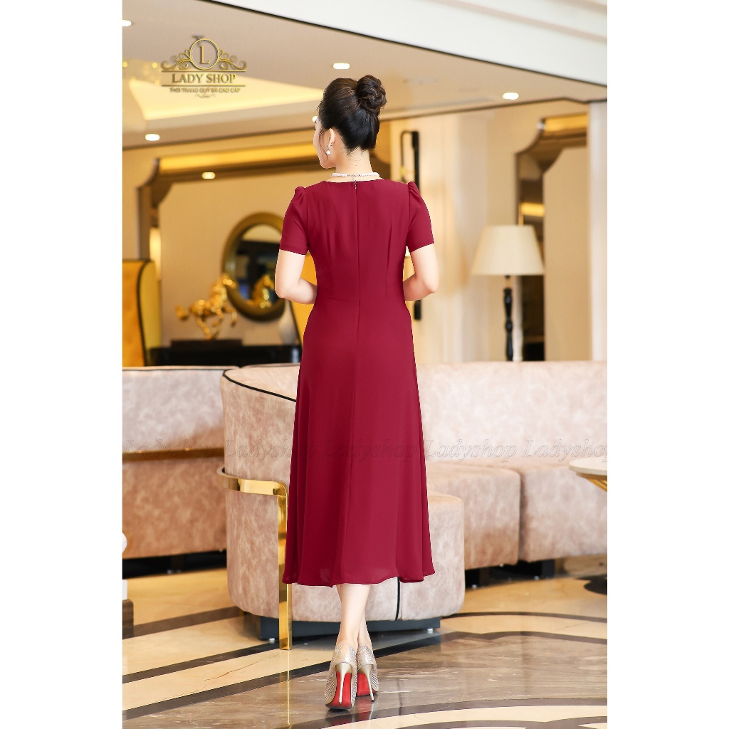 Đầm tằm ý cổ u kết hoa Ladyshop thời trang trung niên cao cấp T249