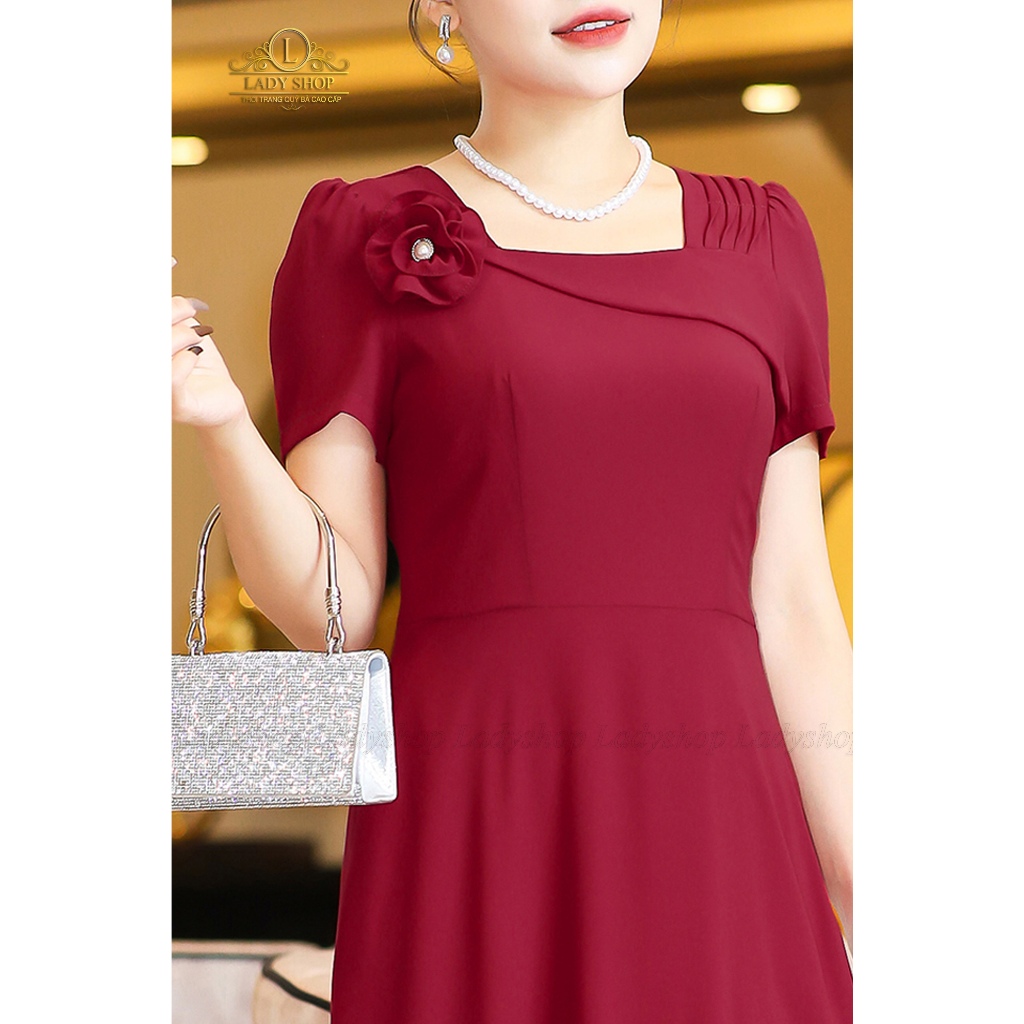 Đầm tằm ý cổ u kết hoa Ladyshop thời trang trung niên cao cấp T249