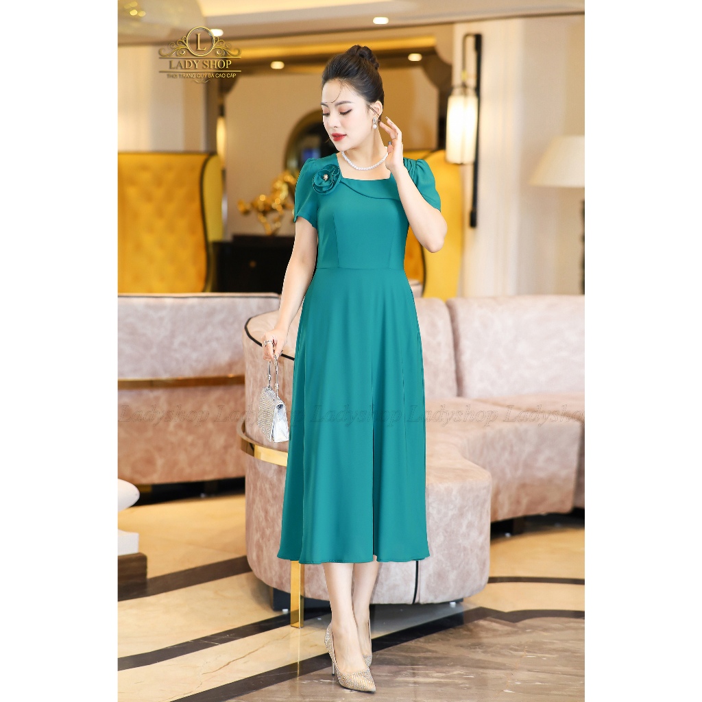 Đầm tằm ý cổ u kết hoa Ladyshop thời trang trung niên cao cấp T249