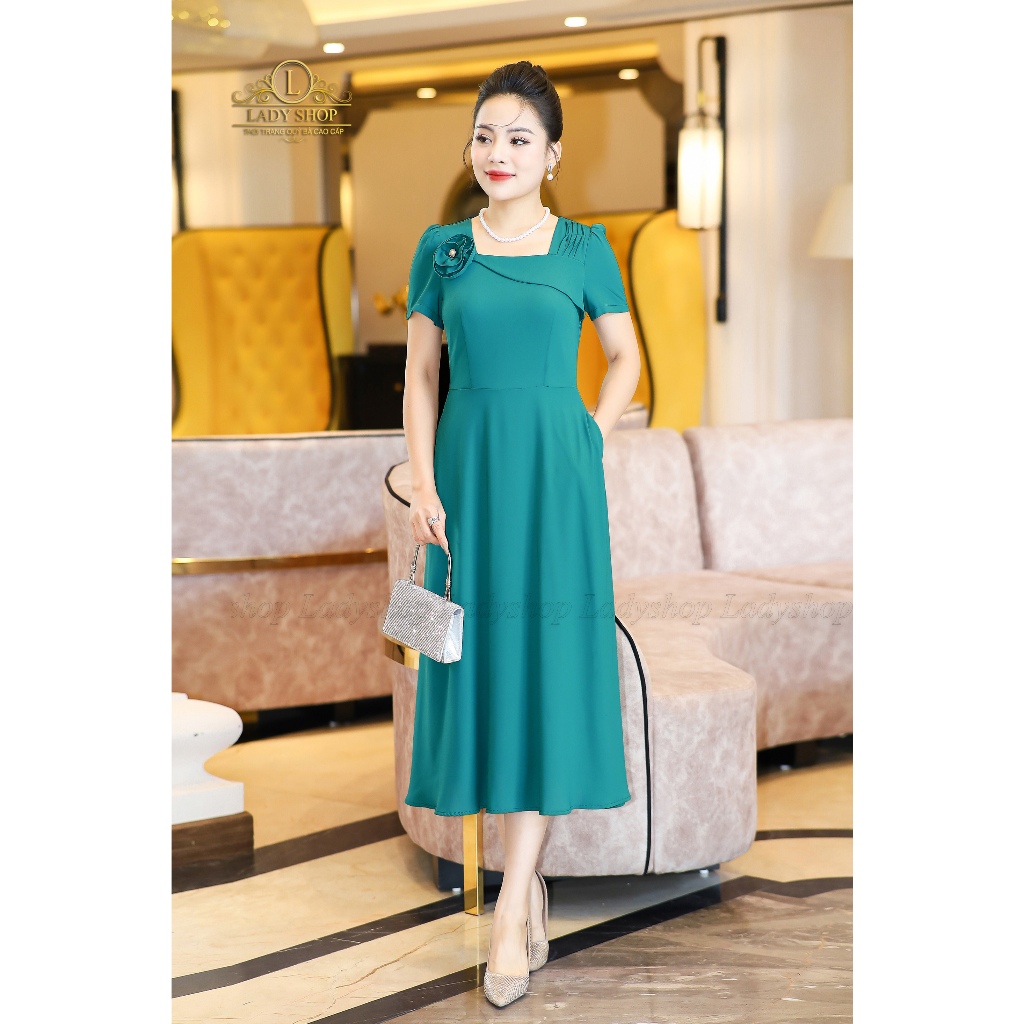 Đầm tằm ý cổ u kết hoa Ladyshop thời trang trung niên cao cấp T249