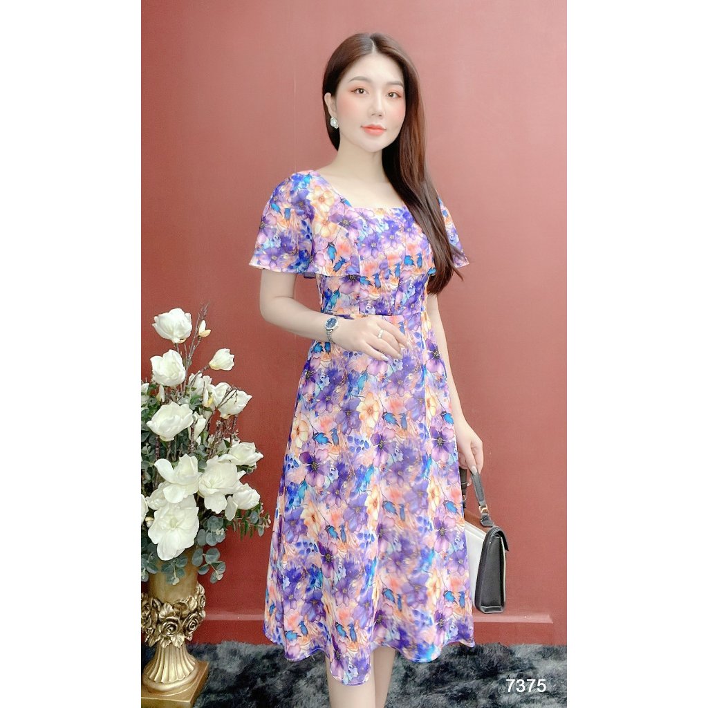 Đầm EMY EM7375 Xoè Hoa Tím