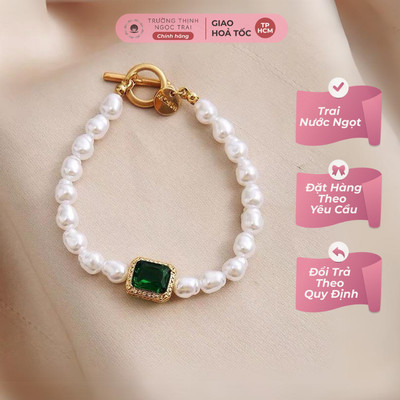 Vòng Tay Ngọc Trai Gạo 5ly Mix Đá Xanh Xinh Xinh - Ngọc Trai Trường Thịnh