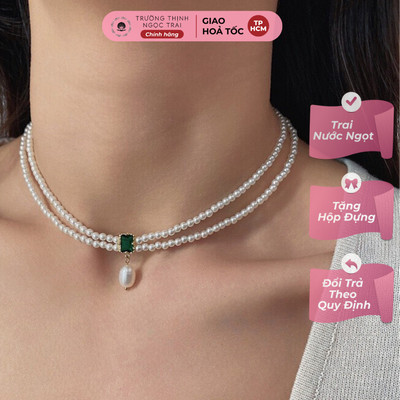Dây Chuyền Ngọc Trai 2 Tầng Mix Đá Xanh Sang Trọng, Hiện Đại - Ngọc Trai Trường Thịnh
