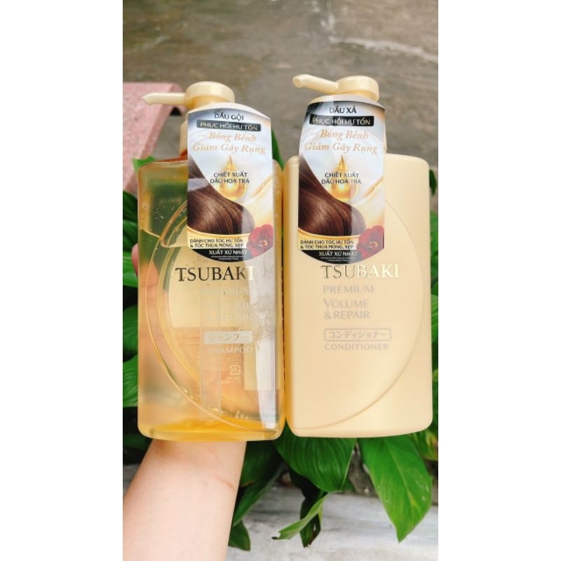 Bộ Dầu Gội Xả Tsubaki Premium Repair màu vàng phục hồi hư tổn