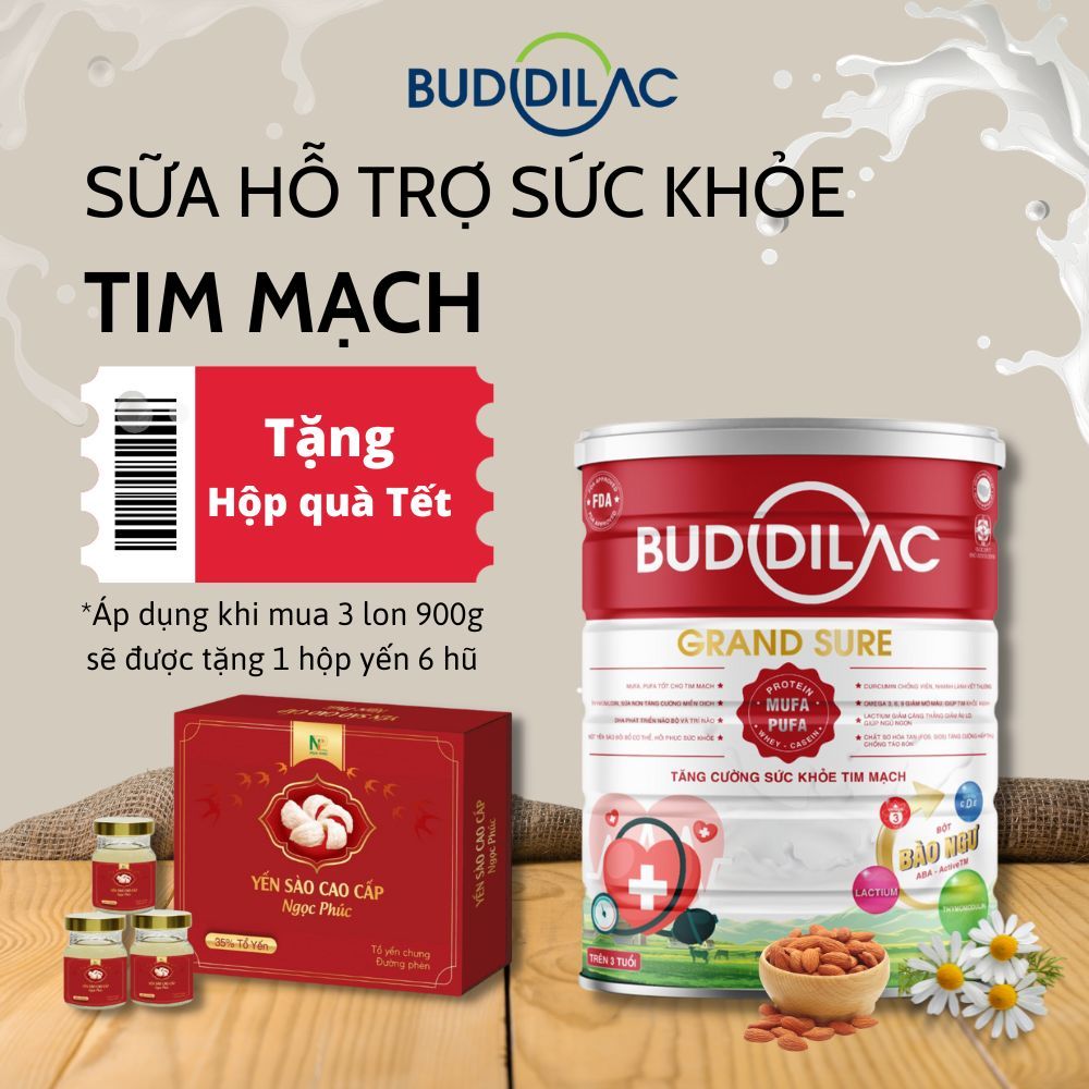 Sữa Dinh Dưỡng Tốt Cho Tim Mạch Buddilac Grand Sure 900g - Hỗ Trợ Sức Khỏe Tim Mạch, Điều Hòa Nhịp Tim, Ổn Định Huyết Áp