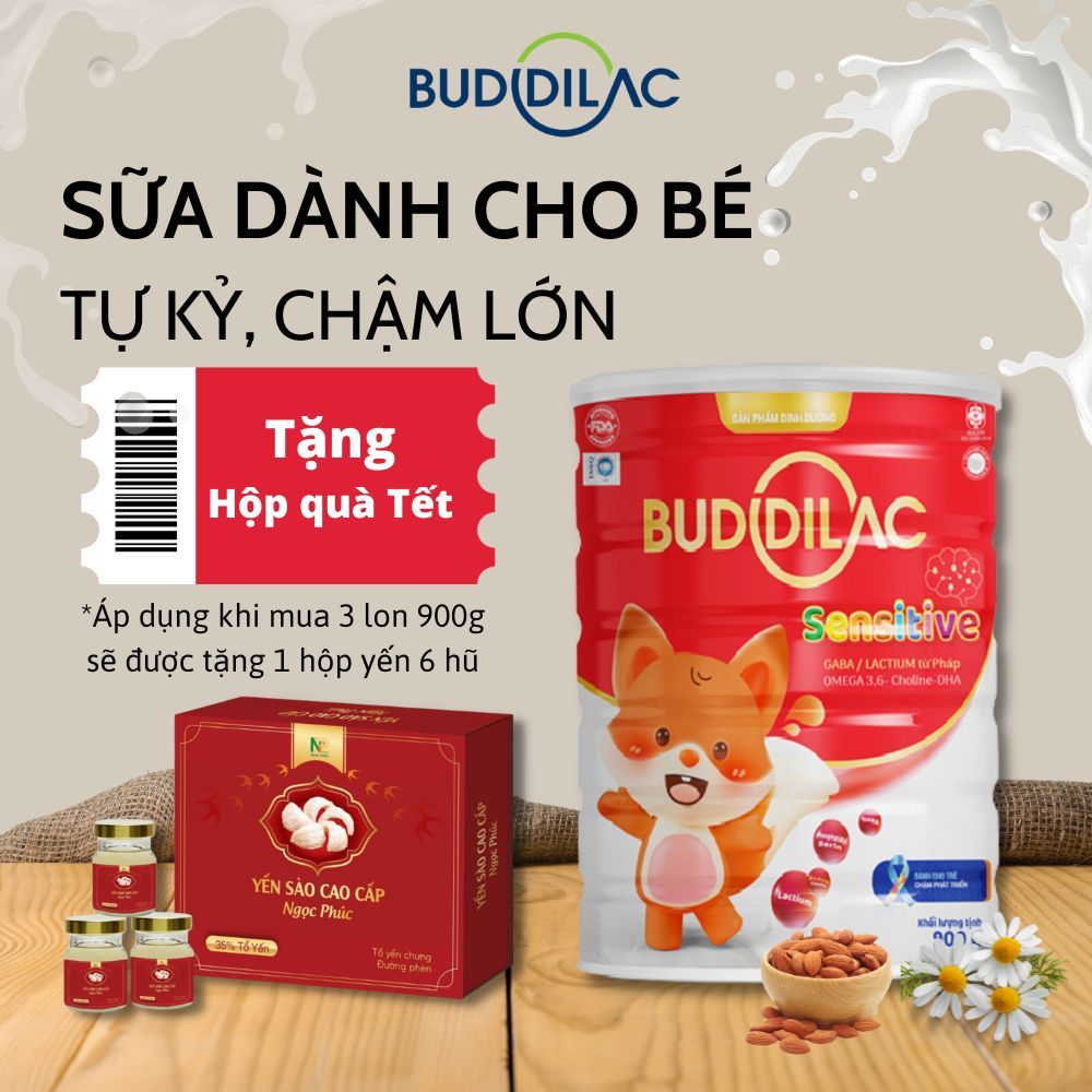 Sữa dành cho bé tự kỷ Buddilac Sensitive bổ sung Omega 3 và 6, Bột Bào Ngư ABA- Active, Các Vitamin thiết yếu - lon 900g