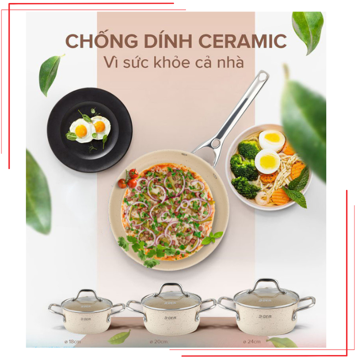 Bộ nồi chảo ĐÁY TỪ, Chống dính CERAMIC 18-20-24-24cm