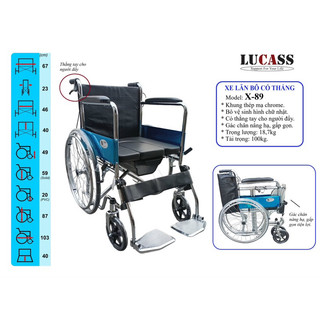 Xe lăn có bô vệ sinh có thắng tay xếp gọn cho người già Lucass X89