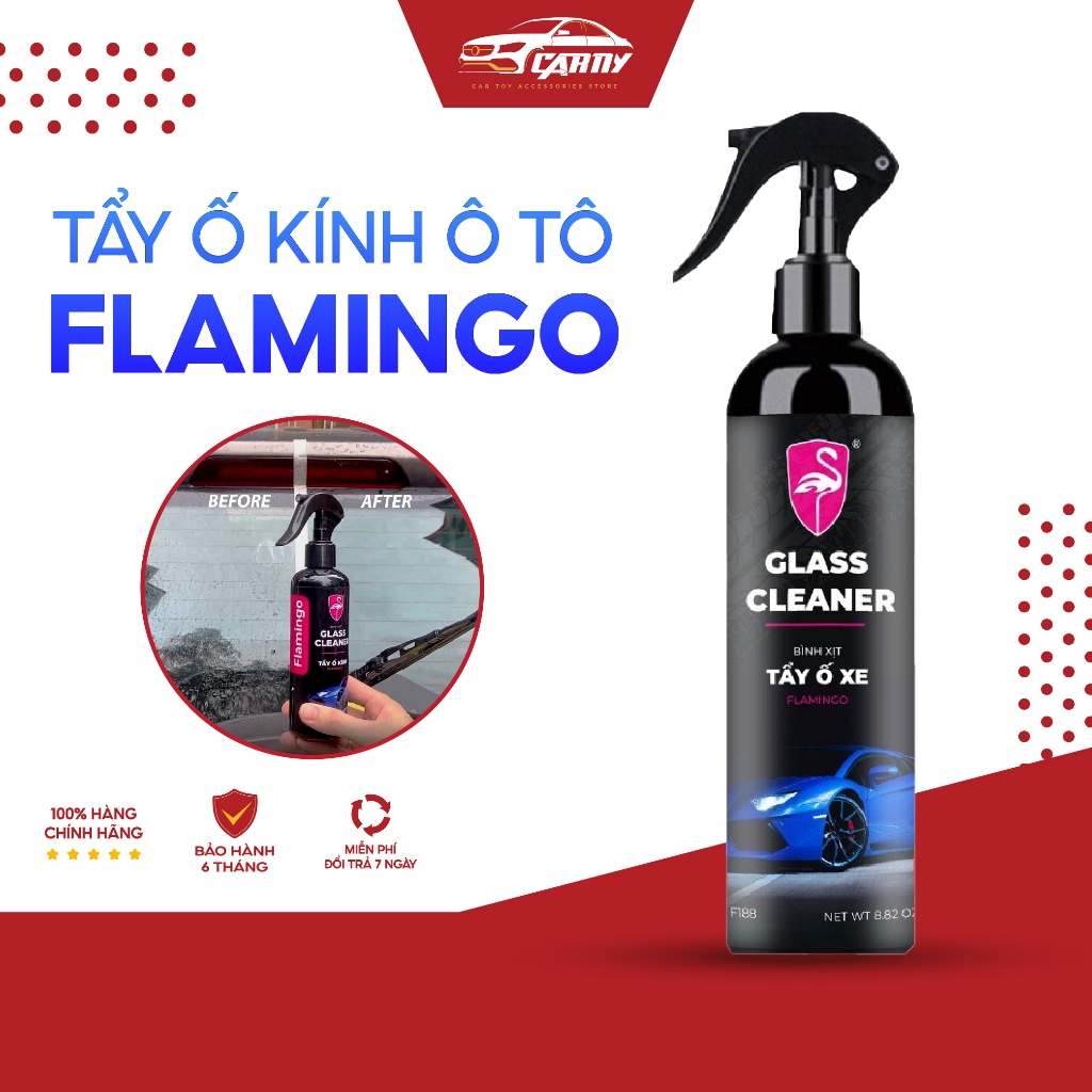 (TẶNG MÚT) Chai xịt tẩy Ố Kính Ô tô FLAMINGO- Phủ Nano chống bám nước- Tẩy Cặn Canxi- Làm Sạch Kính Xe Bị Ố Mốc, MờĐục
