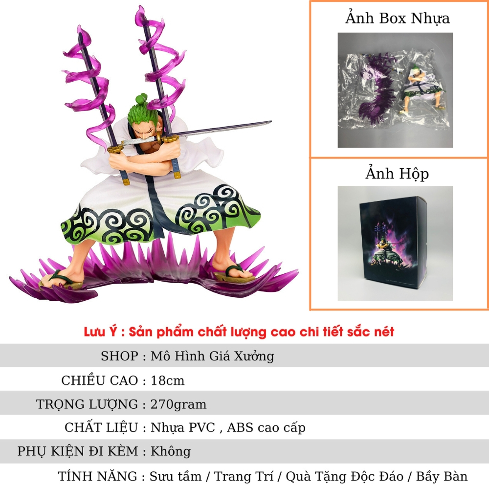 Mô Hình OnePiece Zoro wano Tam kiếm - Cao 18cm - nặng 270Gram - Phụ kiện : Đế + 3 Kiếm + 2 Haki - Figure OnePiece