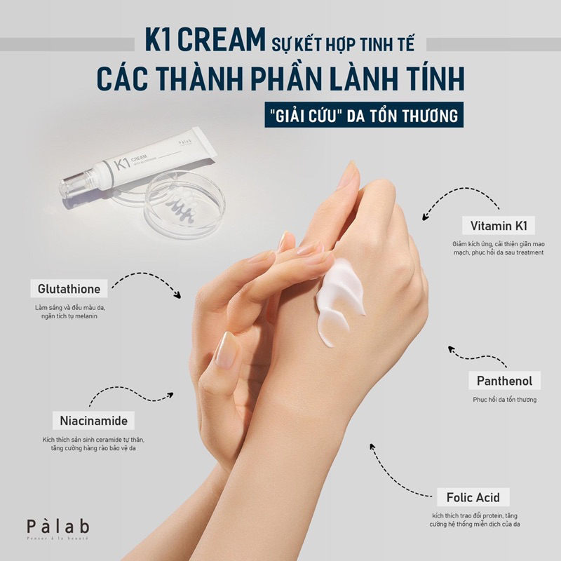 K1 PALAB - Kem dưỡng Vitamin K1 Phục Hồi Da Kích Ứng, Dãn Mạch, Da Sau Xâm Lấn