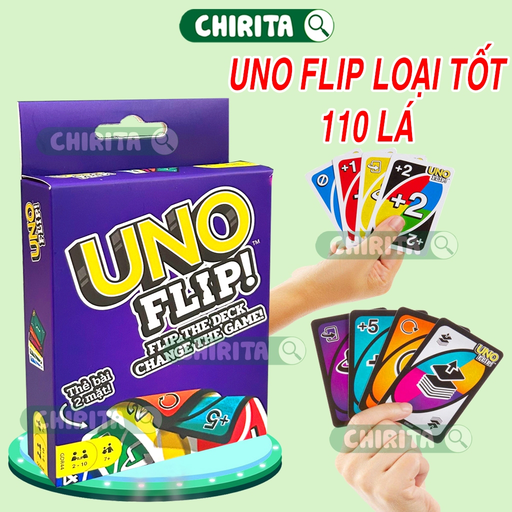 Bài Uno Flip 2 Mặt 110 Lá Boardgame Cao Cấp Giấy Cứng Bo Góc - Bộ Thẻ Bài UNO Mở Rộng Loại Tốt Trò Chơi Giải Trí CHIRITA