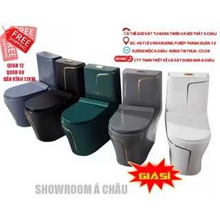 Bồn cầu xám liền khối sọc đen , bồn cầu màu xám, bồn cầu màu xám viền đen liền khối giá rẻ